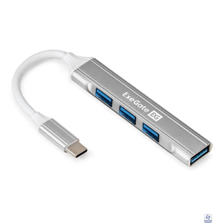 Exegate EX298168RUS USB-Хаб (концентратор) 4-в-1 ExeGate DUB-3213C (кабель-адаптер USB3.0 Type-C --> 3xUSB2.0, 1xUSB3.0, Plug&Play, Серебристый)
