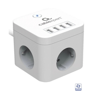Cablexpert Сетевой фильтр Cube CUBE-3-U4-W-1.5 (3р, 10А, 4 х USB, 1.5м, ур.защиты 4+) белый, коробка