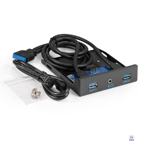 Exegate EX298351RUS Планка USB на переднюю панель ExeGate U3H-627S, 3,5", 2*USB3.0+HD Audio Combo, черная, металл, подсоед. к MB