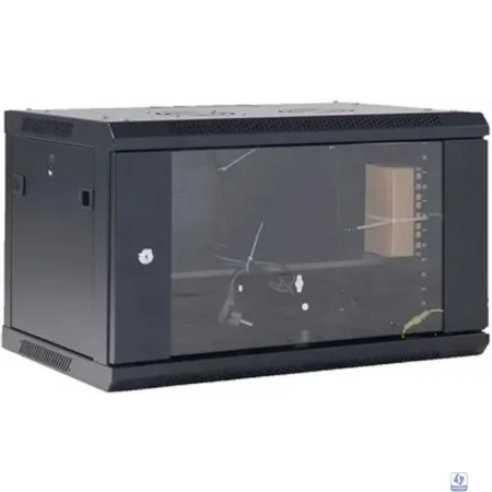 Rexant (04-0666-112) Настенный телекоммуникационный шкаф 19" 6U 600?600мм, дверь стекло, с задней стенкой, разборный, черный (RAL 9005)