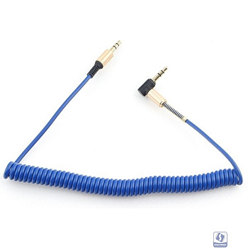 Кабель аудио (угловой) спиральный Cablexpert CCAB-02-35MMLC-1.8MU. 3.5 джек (M)/3.5 джек (M), синий, 1.8м, блистер
