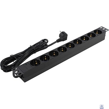 Exegate EX280851RUS Блок розеток ExeGate ServerPro PDU-19H905 Al-9S-EU3, 19",1U,алюм, 9Schuko, евровилка, 3м
