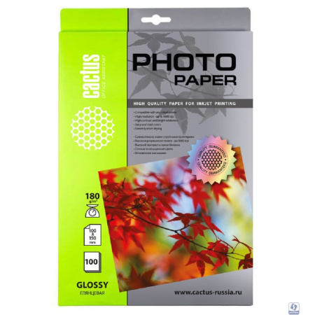 Cactus CS-GA6180100 Бумага 10x15/180г/м2/100л./белый, глянцевое для струйной печати