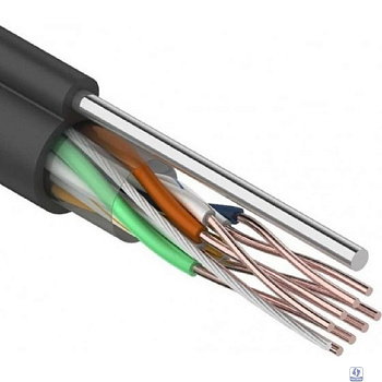 Rexant (01-0046) Кабель витая пара U/UTP, CAT 5e, PE, 4PR, 24AWG, OUTDOOR, SOLID, черный, с тросом, 305м