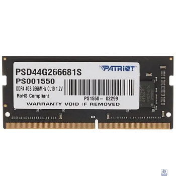 Память SO-DIMM DDR4 4Gb PC21300 2666MHz CL19 PATRIOT 1.2V (PSD44G266681S)
