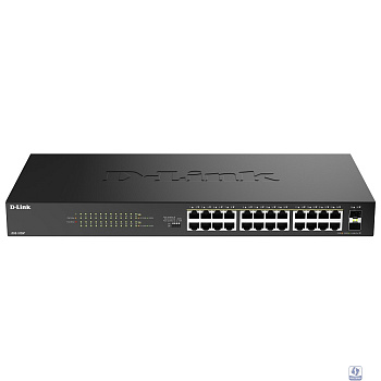 D-Link DGS-1026P/A1A Конфигурируемый коммутатор с 24 портами 10/100/1000Base-T, 2 портами 1000Base-X SFP и DIP-переключателем (24 порта PoE 802.3af/at, PoE-бюджет 240 Вт, дальность до 250 м)