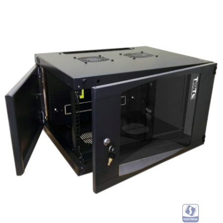 Шкаф настенный 19, 6U TWT TWT-CBWNG-6U-6x6-BK 550x600, стеклянная дверь, черный