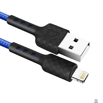 Defender USB кабель F181 Lightning, blue, 1м, 2.4А, нейлон, пакет (87114BLU)