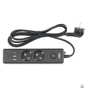 PowerCube Бытовой удлинитель (PC-5B-2M) 2р с/з вык.,3USB, 3500 Вт, 16А, 1.9 м, 3*1,0 (черный) 