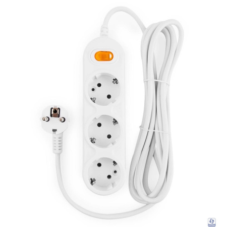 PowerCube Удлинитель (PC-2-3M) 3.0м, 3 розетки, 10А, с выключателем, белый
