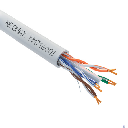 Кабель NEOMAX [NM716001] U/UTP cat.6 4x2x0.57, 23 AWG, Медь, внутренний, PVC, 305м, серый;  Fluke Tested