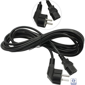 Exegate EP280666RUS Кабель питания ExeGate Power PC-5P (Евровилка угловая Schuko->С13) VDE-250V-3*1.0mm2, медь, черный, 5м.