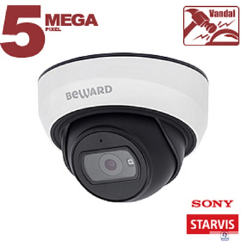 BEWARD SV3210DBS Купольная IP-камера 5 Мп, 1/2.8'' КМОП Sony Starvis, 2xWDR до 120 дБ, 3 потока H.265/Н.264 HP/MP/BP, MJPEG, 30к/с, 2592x1944, объектив 2.8 / 3.6 мм (на выбор)