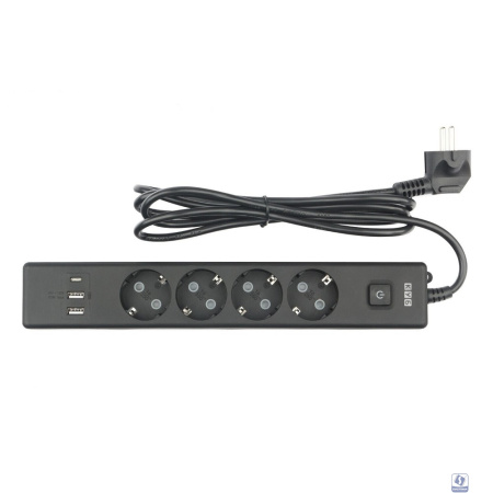 PowerCube Бытовой удлинитель (PC-7B-2M) 4р с/з вык.,3USB, 3500 Вт, 16А, 1.9 м, 3*1,0 (черный) 