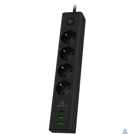 Cablexpert Сетевой фильтр Exnovo EXN-4-CU2-B-2 (4р, 16А, 1xType-C PD, 30Вт, 2 х USB, 2м, ур.защиты 4+) черный, коробка 