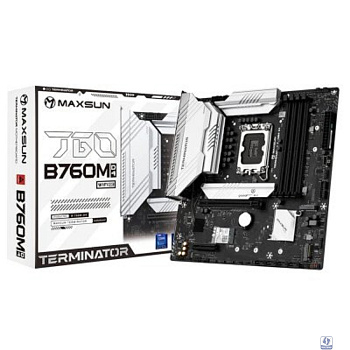 MAXSUN MS-Terminator B760M D4 WIFI6E V2 (Socket 1700, mATX, 4*DDR4(128b), DP/HDMI, 4*SATA3, 3*M.2, 1xPCI-E x16 /1xPCI-E x4, 6*USB 2.0, 2*USB 3.2 GEN2, LAN 1*2.5G,  Bluetooth,  Wi-Fi 802.11ax, RTL)
