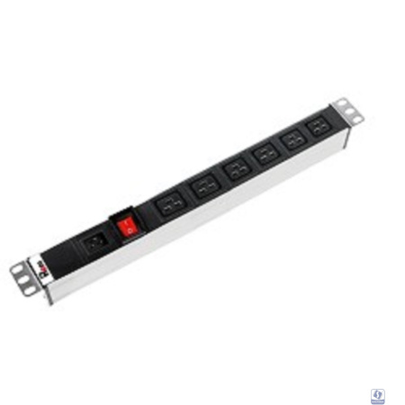 REM Блок розеток Rem-16 с выкл., 6 IEC 60320 C19, вход IEC 60320 C20, 16A, алюм., 19" (бывш R-16-6C19-V-440-Z)