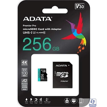 Micro SecureDigital 256GB A-Data AUSDX256GUI3V30SA2-RA1 Premier Pro + adapter Class10