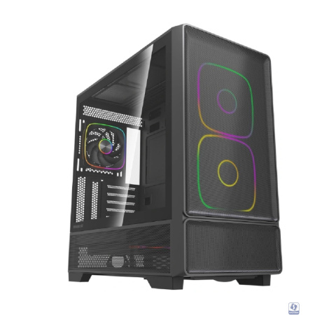 Powercase Корпус AX5, Black, TG, Type-C, 2x 140mm +3x 120mm ARGB PWM Fans, ARGB+PWM HUB, Nylon filters, чёрный, ATX  (CJXA-A5)