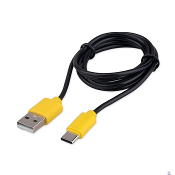 Гарнизон Кабель USB2.0 AM/Type-C, медь, желтые коннекторы, черный кабель, 1м, пакет(GCC-USB2-AMCM-1M-BY)