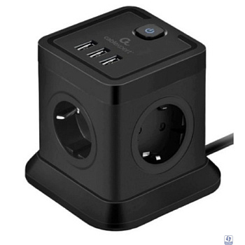 Cablexpert Сетевой фильтр Tower TWR-4-U3-B-2 (4р, 10А, 3xUSB, 3.1А, 2м, ур.защиты 2+) черный, коробка