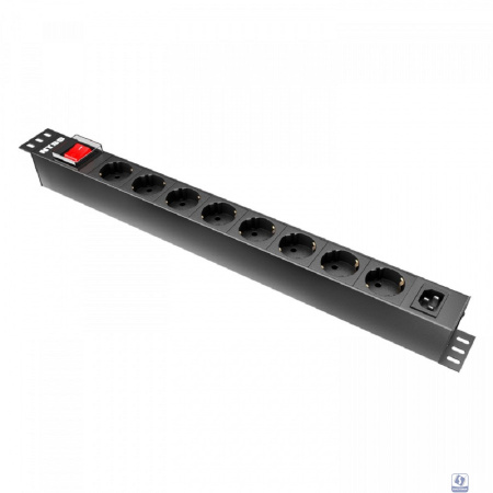 NTSS Блок розеток NTSS, 19", 1U, пластик, 1ф10А, 2.3кВт, (8) Schuko CEE 7/7, выкл. с подсв.и  крыш., вх. 60320 С14 NTSS-PDU-DA1015
