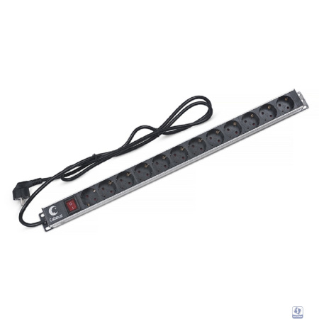 Cabeus PDU-12P-2EU Блок евророзеток для 19" шкафов, 12 розеток, 16 A, выключатель, шнур 2м, алюминиевый корпус, немецкий стандарт