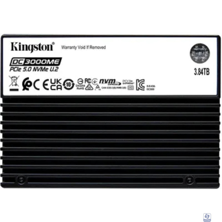 Твердотельный накопитель/ Kingston SSD DC3000ME 3840GB, U.2(2.5" 15mm), NVMe, PCIe Gen 5x4, 3D TLC, R/W 14000/5800MB/s, IOPs 2 700 000/300 000, TBW 7008, DWPD 1 (12 мес)
