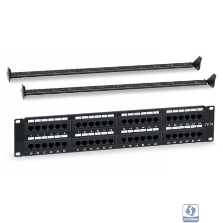 WRline WR-PL-48-C5E-D Патч-панель 19" (2U), 48 портов RJ-45, категория 5e, Dual IDC, с задним кабельным организатором, цвет черный