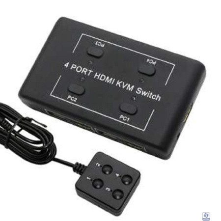 ORIENT HS41, HDMI KVM переключатель на 4 устройства, порты HDM + 2xUSB (клавиатура+мышь), поддержка 4K@30Hz, кнопка переключения на проводе 1.2 м, не требуется внешнее питание (31067)