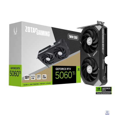 Видеокарта ZOTAC GAMING GeForce RTX 5060 Ti Twin Edge 16Gb DDR7 128 bit  2407/2572 MHz  3*DP/HDMI  2*FAN (ZT-B50620E-10M) RTL