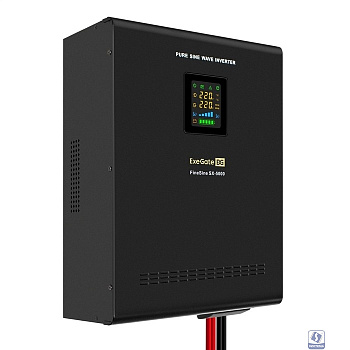 Exegate EX296004RUS ИБП (инвертор, синус, для котла) настенный ExeGate FineSine SX-5000.LCD.AVR.2SH.T <5000VA/3500W, чистая синусоида, цветной LCD-дисплей, AVR, 2*Schuko + клеммы, линейно-интерактивны