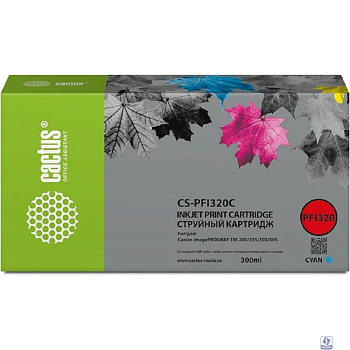 Картридж струйный Cactus CS-PFI320C голубой (300мл) для Canon imagePROGRAF TM-200/TM-200 MFP L24ei/TM-205/TM-300