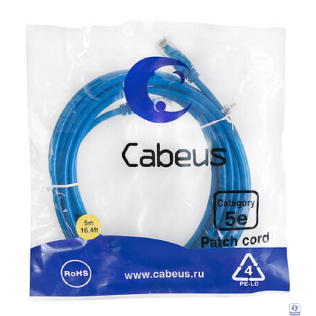 Cabeus PC-UTP-RJ45-Cat.5e-5m-BL-LSZH Патч-корд U/UTP, категория 5е, 2xRJ45/8p8c, неэкранированный, синий, LSZH, 5м