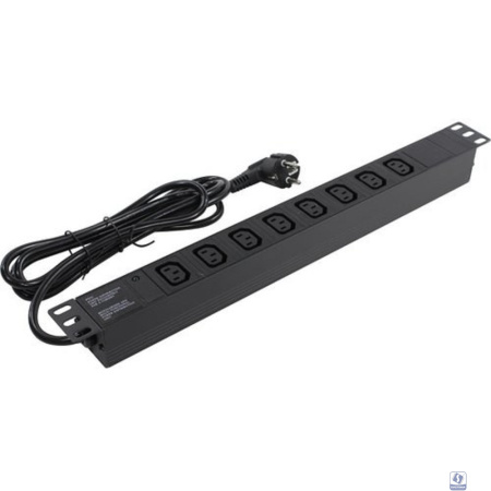 Exegate EX280855RUS Блок розеток ExeGate ServerPro PDU-19H809 Al-8C13-EU2.5, 19",1U,алюм, 8 IEC 320 C13, евровилка, 2.5м