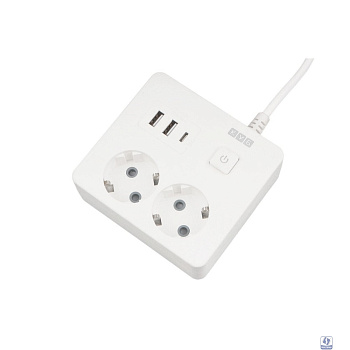 PowerCube Бытовой удлинитель (PC-1-2M) 2р с/з вык.,3USB, 3500 Вт, 16А, 1.9 м, 3*1,0 (белый) квадрат 