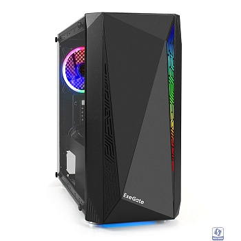 Exegate EX294474RUS Корпус Minitower ExeGate Mistery R2-NPX500 (mATX, БП 500NPX с вент. 12 см, 2*USB+1*USB3.0, аудио, черный, 1 вент. 12см с RGB подсветкой и полоса на передней панели, боковая панель 