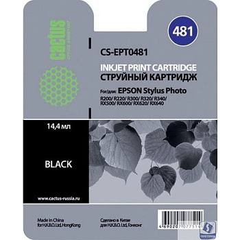 Картридж струйный Cactus CS-EPT0481 черный (16мл) для Epson Stylus Photo R200/R220/R300/R320/R340/RX500/RX600/RX620/RX640