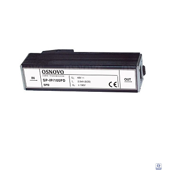 SP-IP/100PD Устройство грозозащиты для локальной вычислительной сети (скорость до 100Мбит/с) с защитой линий PoE (af/at, метод B, контакты 4/5, 7/8), двухуровневая защита.