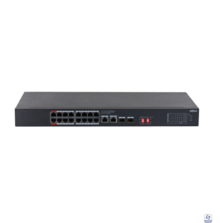DAHUA DH-S3220-16GT-190 16-порт. Гига. коммутатор с PoE, уровень L2  16 RJ45 10/100/1000Мбит/с (PoE/PoE+/Hi-PoE), 2 RJ45 10/100/1000Мбит/с (uplink), 2 SFP 1000Мбит/с (uplink) до 190Вт