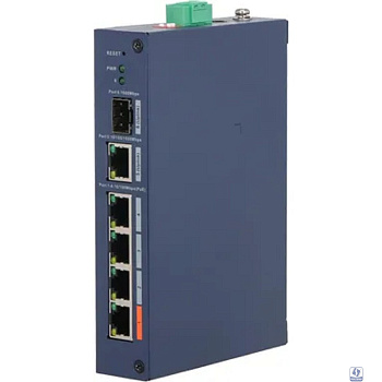 DAHUA DH-CHS4106-4ET-60 4-портовый PoE коммутатор управляемый 4 RJ45 10/100Мбит/с (PoE/PoE+/Hi-PoE), 1 RJ45 10/100/1000Мбит/с (uplink), 1 SFP 1000Мбит/с (uplink); IP30, IK06; монтаж на DIN-рейку