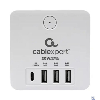 Cablexpert Сетевой фильтр Cube CUBE-4-CU3-W (4р, 16А, 1xType-C PD, 3 х USB, ур.защиты 2+) белый, коробка