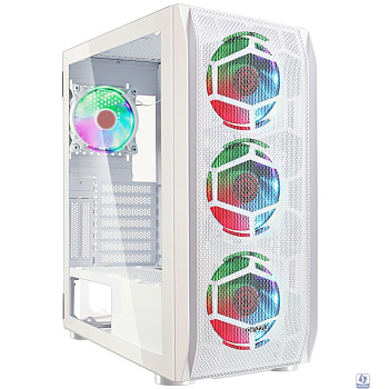 Ginzzu GL 390 боковая дверца закаленное стекло на петлях на магнитах, controller CRC10, 4* 12R6W FAN 12CM RGB Белый