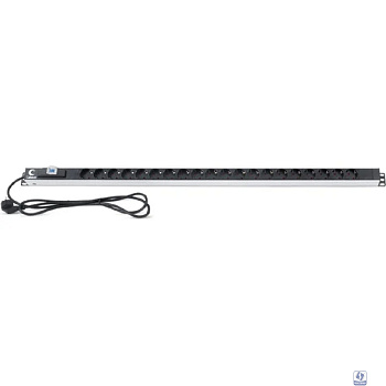Cabeus PDU-16-20S-B Блок розеток для 19" шкафов, вертикальный, 20 розеток Schuko, 16А, автомат защиты, алюминиевый корпус, шнур с вилкой Schuko 2 м