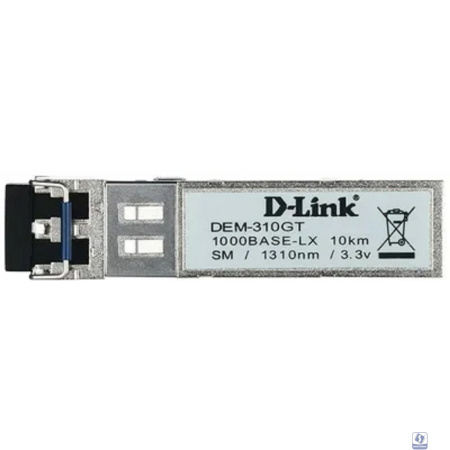 D-Link 310GT/A1A SFP-трансивер с 1 портом 1000Base-LX для одномодового оптического кабеля (до 10 км, разъем Duplex LC)