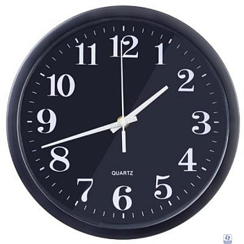 Perfeo Настенные часы "PF-WC-002", круглые д. 25 см, чёрный корпус / чёрный циферблат