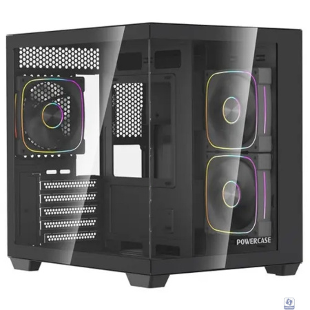 Powercase Корпус Vision Micro M5CB, Tempered Glass, Type-C, 3x 120mm ARGB PWM Fan, ARGB+PWM HUB, чёрный, mATX  (CVMM5CHB-A3)