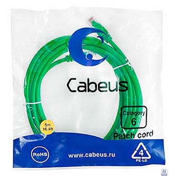 Cabeus PC-UTP-RJ45-Cat.6-5m-GN Патч-корд U/UTP, категория 6, 2xRJ45/8p8c, неэкранированный, зеленый, PVC, 5м