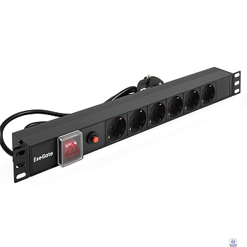 Exegate EX280831RUS Блок розеток ExeGate ServerPro PDU-19H606 Al-6S-EU2-SW-O, 19",1U,алюм, 6Sch, евровилка,2м,защ перегр