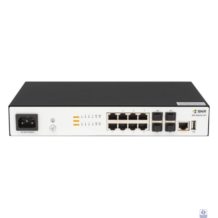 SNR SNR-S5210G-8TX-DC Управляемый коммутатор уровня 2+, 8 портов 10/100/1000Base-T, 4 порта 1/10G SFP+, встроенный БП ~220V AC, RPS 36-72V DC